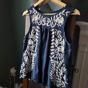 Lucky Brand Blue Embroidered Top Medium
